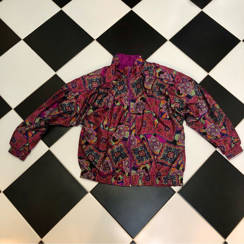 Vintage 80s 90s Lavon Windbreaker Retro Glam Track Jacket Paisley AOP Colorful L